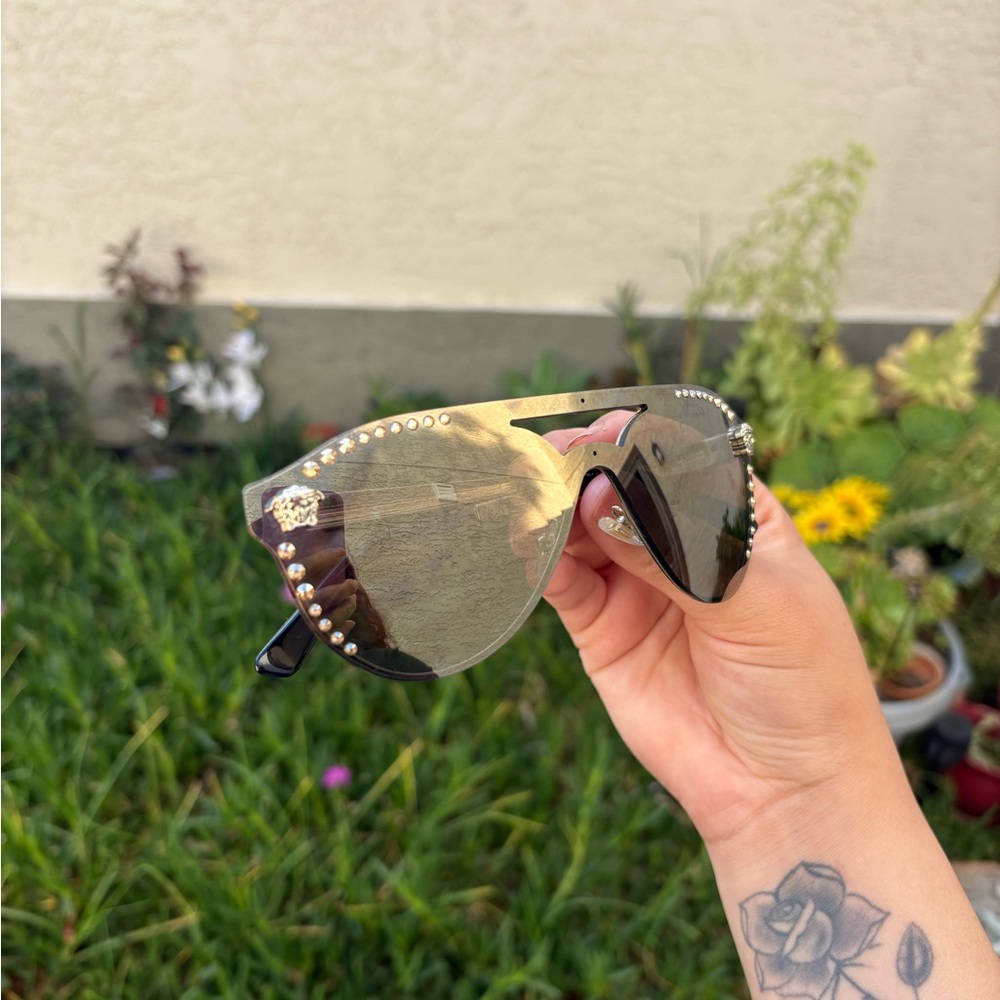 Versace Stylish Black and Gold Sunglasses
